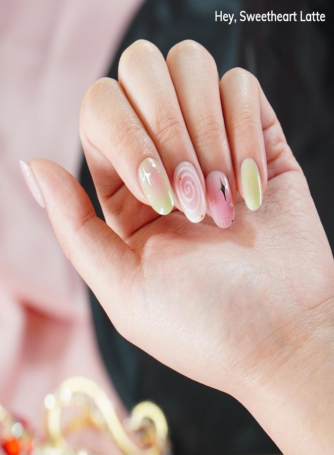 Heyhae Semi Cured Gel Nail Strips | No LED Lamp Needed | Fall, Glam, Pink | Easy Apply & Remove, Salon Quality | Includes 28 Strips, 1 Prep Pads, Nail File & Wooden stick - Hey, Sweetheart Latte - Image 2
